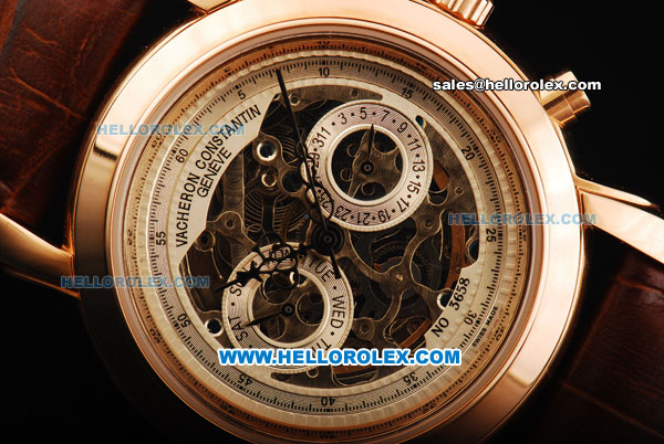 Vacheron Constantin Automatic Movement Rose Gold Case with Skeleton Dial - Two White Subdials - Click Image to Close